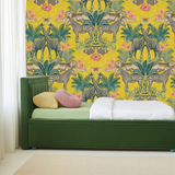 Yellow animal jungle kingdom mural wallpaper – design detail