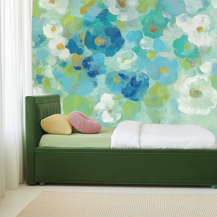 Abstract light blue watercolour flowers mural wallpaper