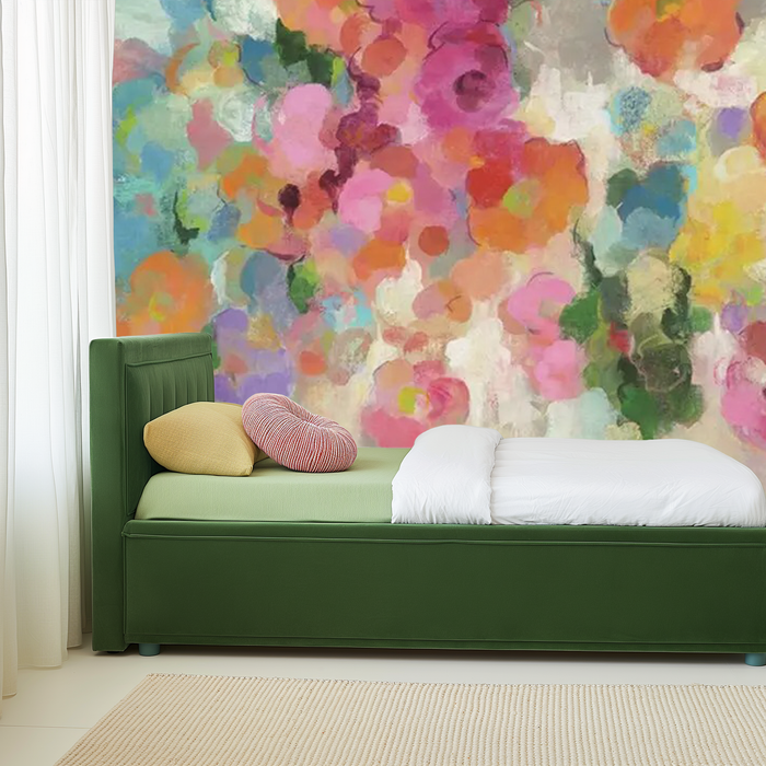 Abstract bright watercolour flowers mural wallpaper – design detail