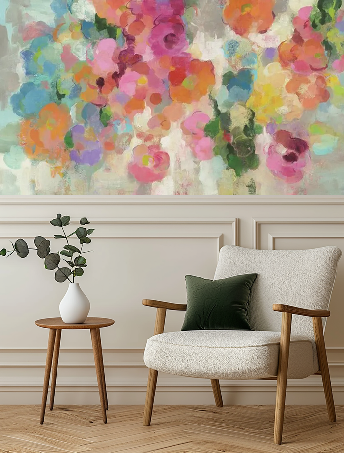 Abstract bright watercolour flowers mural wallpaper