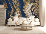 Blue & Gold Abstract Lines Mural Wallpaper
