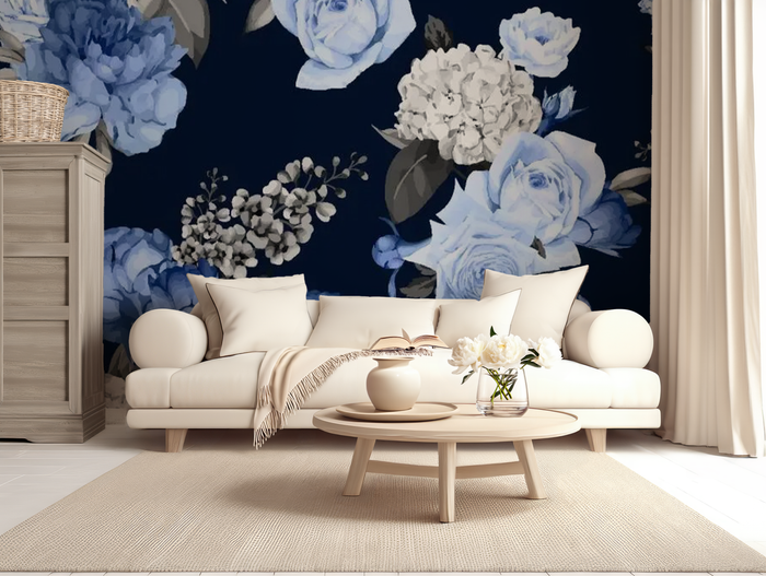 Blue garden meadow mural wallpaper