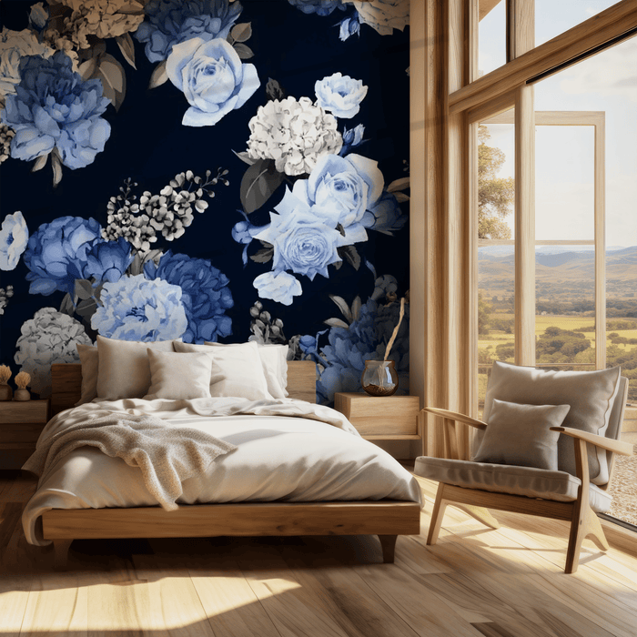 Blue garden meadow mural wallpaper – design detail