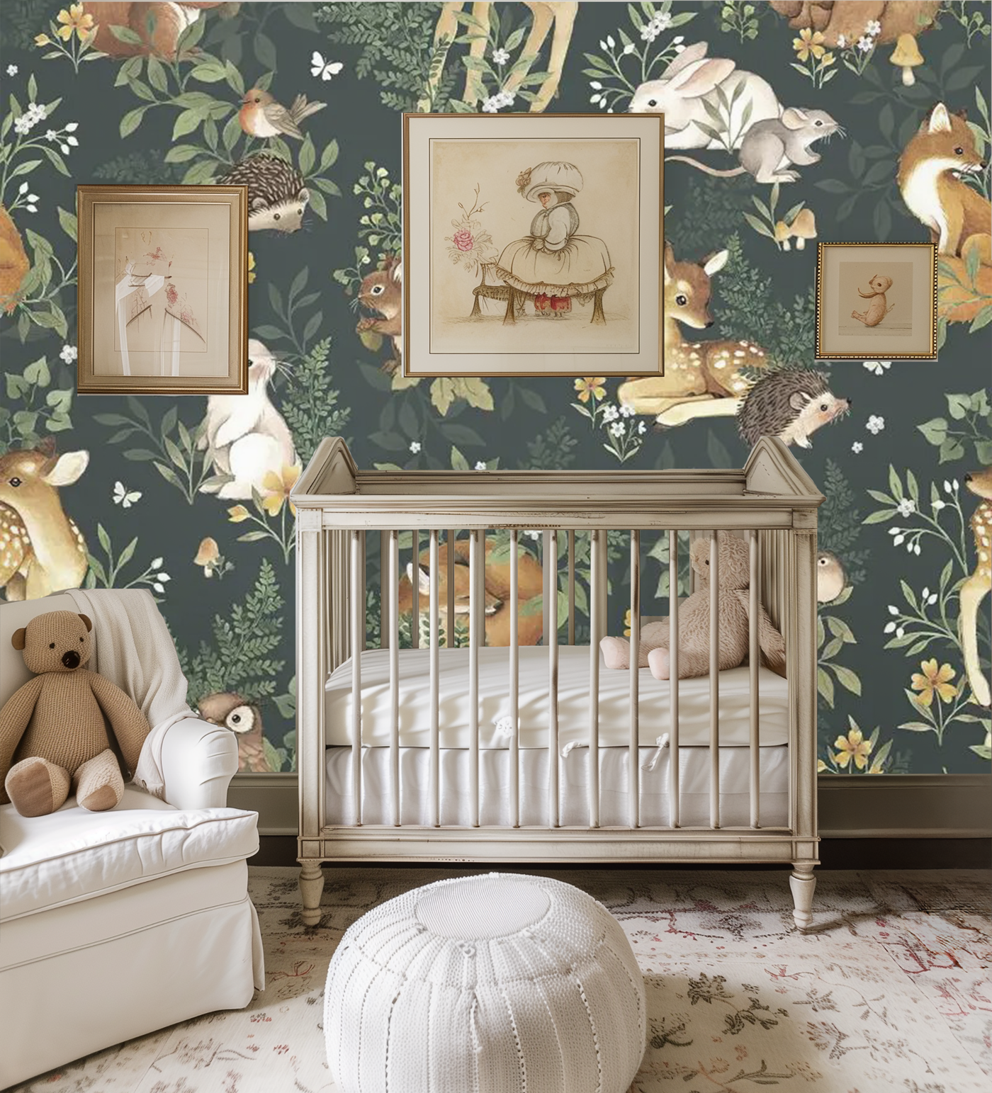 Forest grove animals children's mural wallpaper – design detail