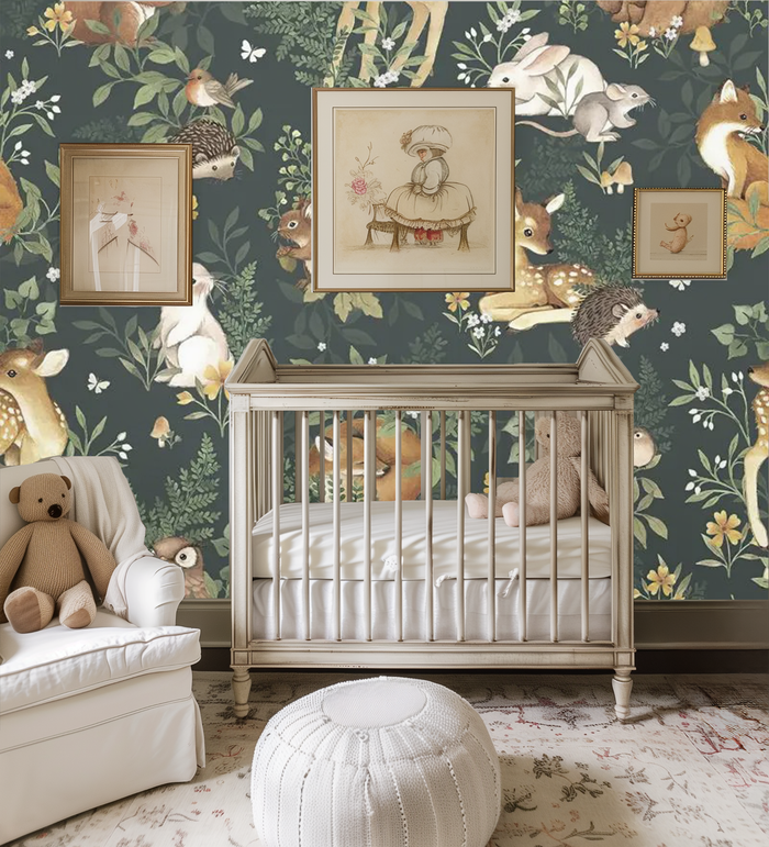 Forest grove animals children's mural wallpaper – design detail