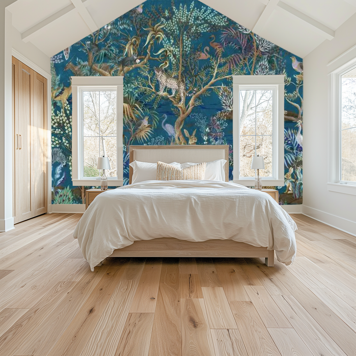 Midnight blue jungle paradise mural wallpaper – design detail