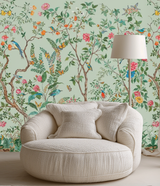 Green floral and wildlife mural wallpaper – design detail