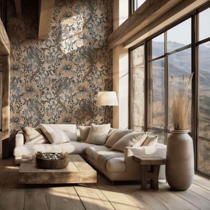 Vintage yellow meadow mural wallpaper – design detail