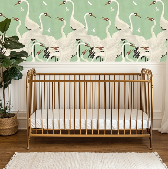 Green flamingo land mural wallpaper