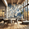 Vintage Blue Meadow Mural Wallpaper