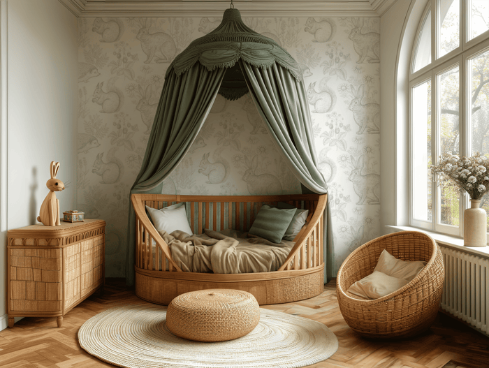 White and grey rabbit mural wallpaper