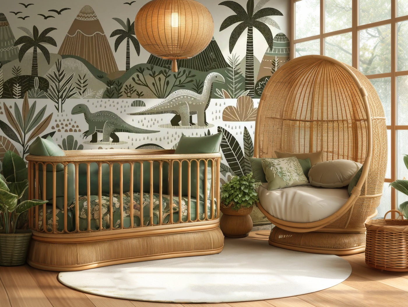 Jungle peaks dinosaur mural wallpaper for a nursery