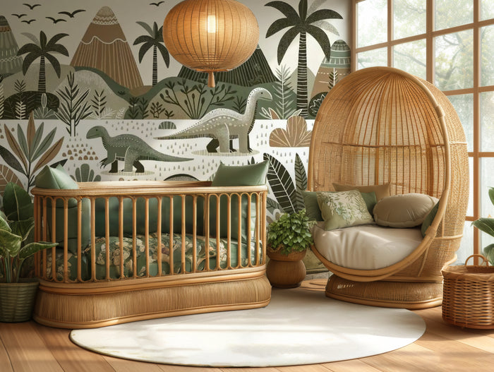 Jungle peaks dinosaur mural wallpaper for a nursery
