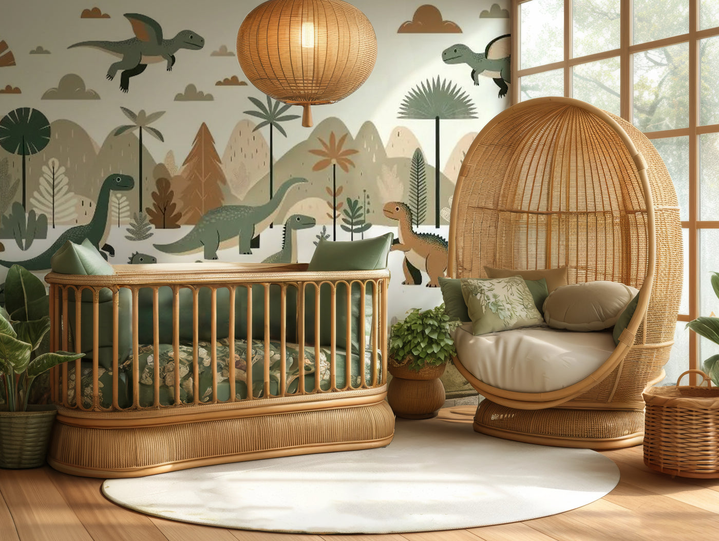 Flying friends dinosaur nursery mural wallpaper – design detail