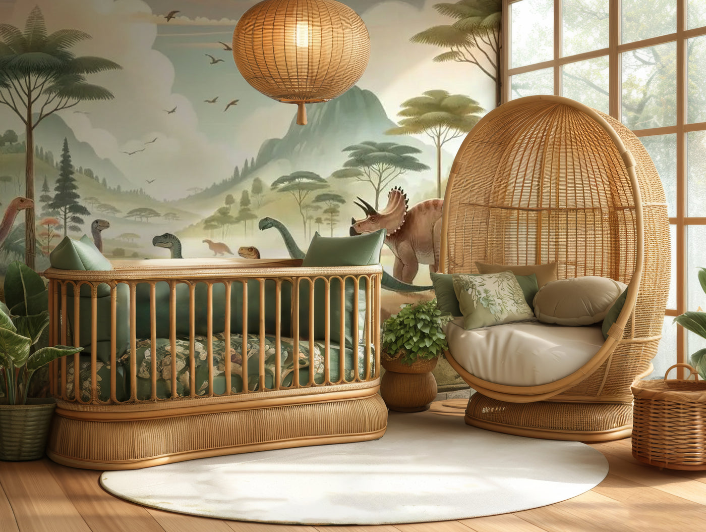 Cretaceous valley dinosaur mural wallpaper for a nursery