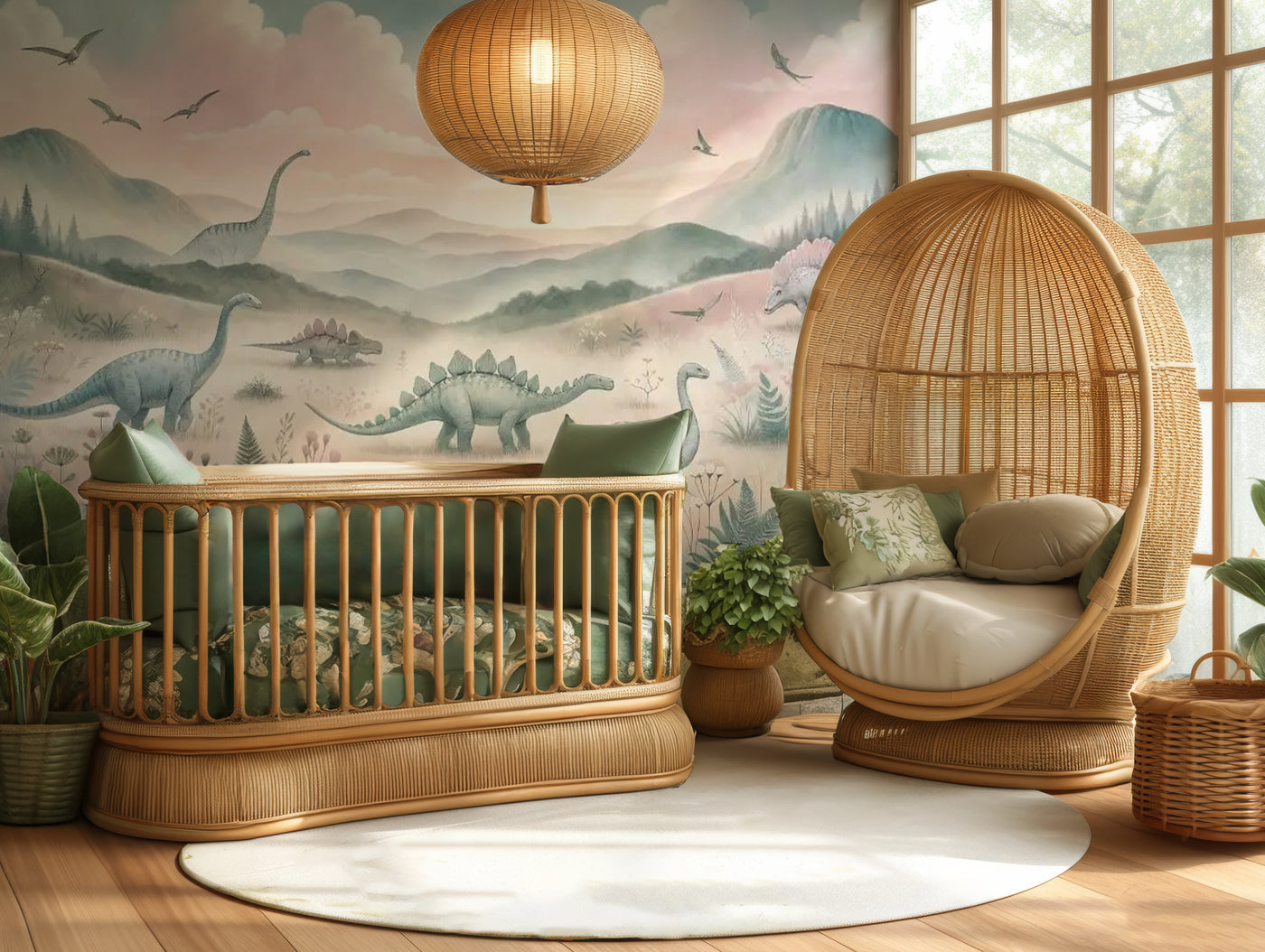 Pastel peaks dinosaur nursery mural wallpaper – design detail