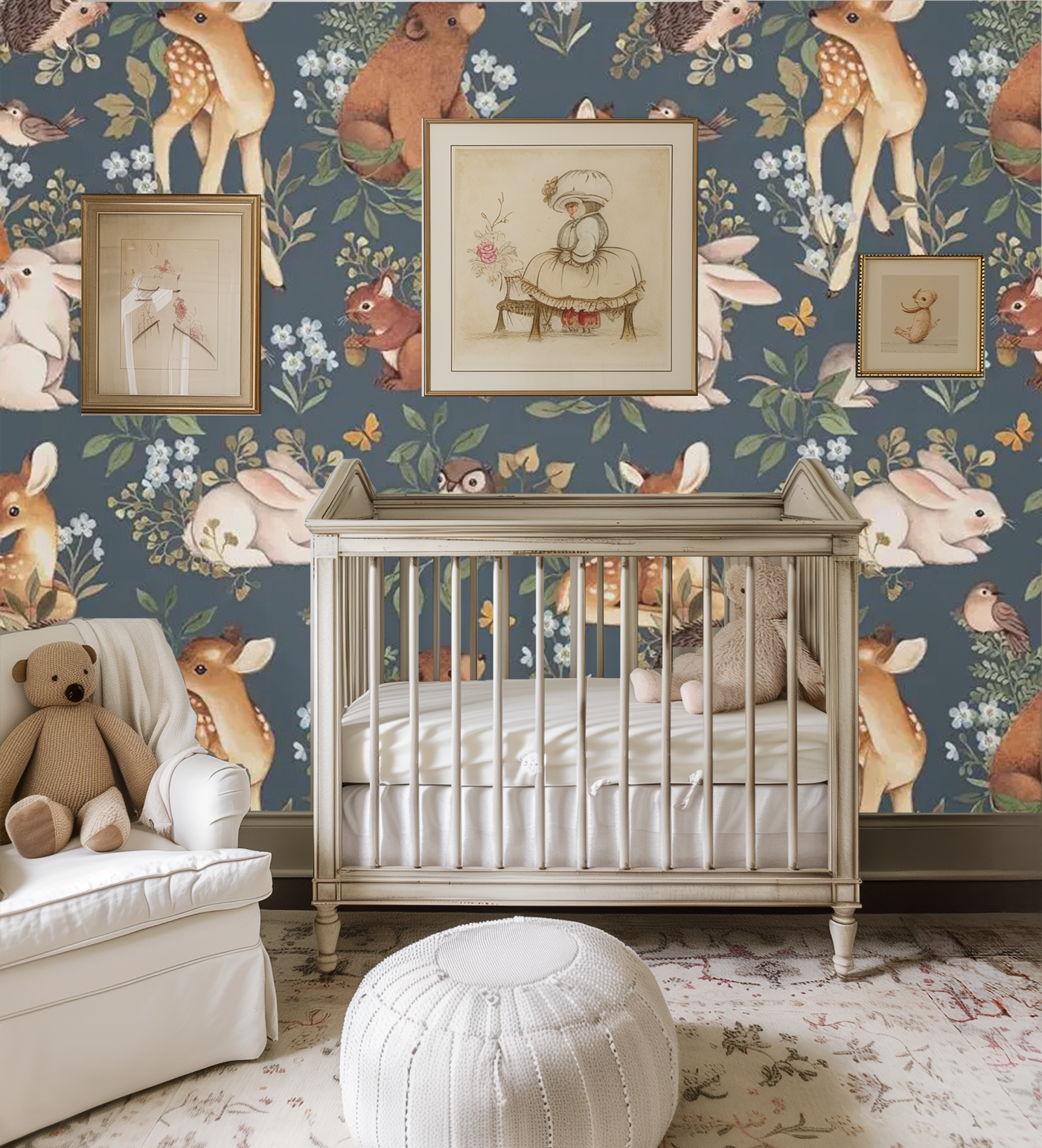 Green forest grove animals mural wallpaper