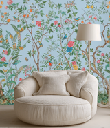 Blue floral and wildlife mural wallpaper – design detail