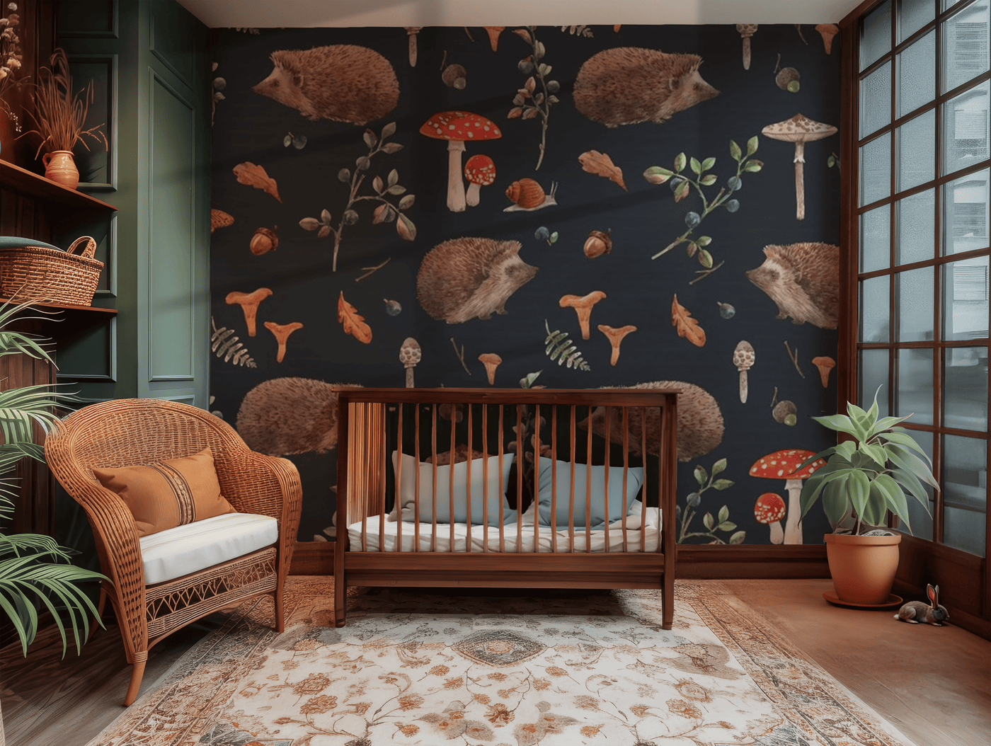 Midnight hedgehogs children's mural wallpaper for a kids' room