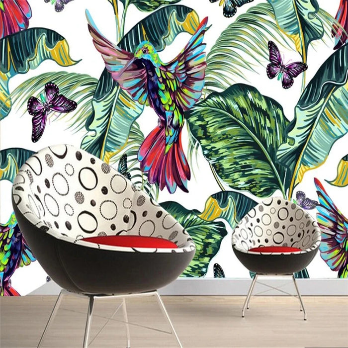 Birds and butterflies jungle mural wallpaper for a bedroom