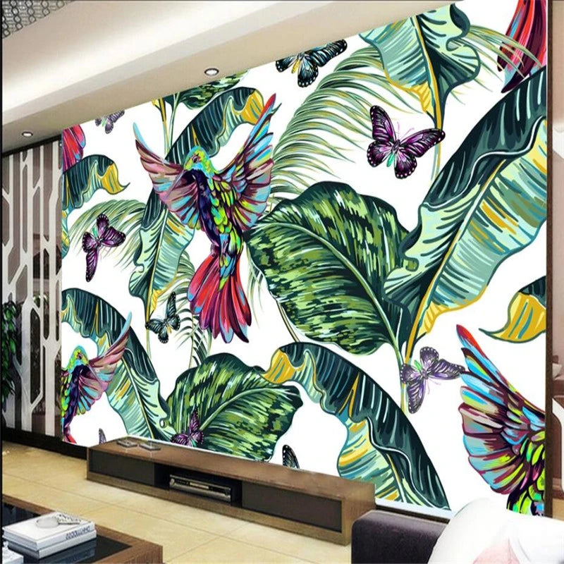 Birds and butterflies jungle bedroom mural wallpaper – design detail
