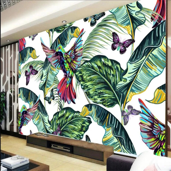 Birds and butterflies jungle bedroom mural wallpaper – design detail