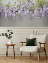 Purple wisteria and butterflies mural wallpaper – design detail