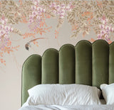 Pink wisteria and birds mural wallpaper – design detail