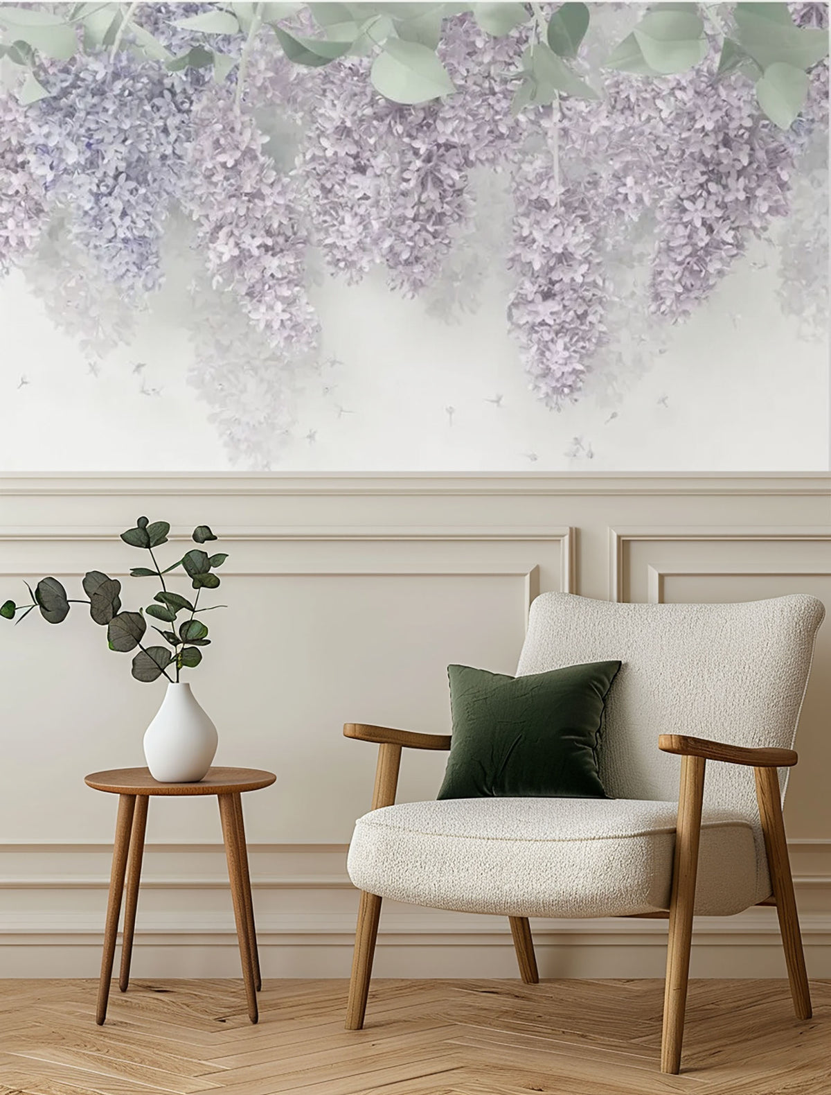Lavender purple wisteria mural wallpaper – design detail
