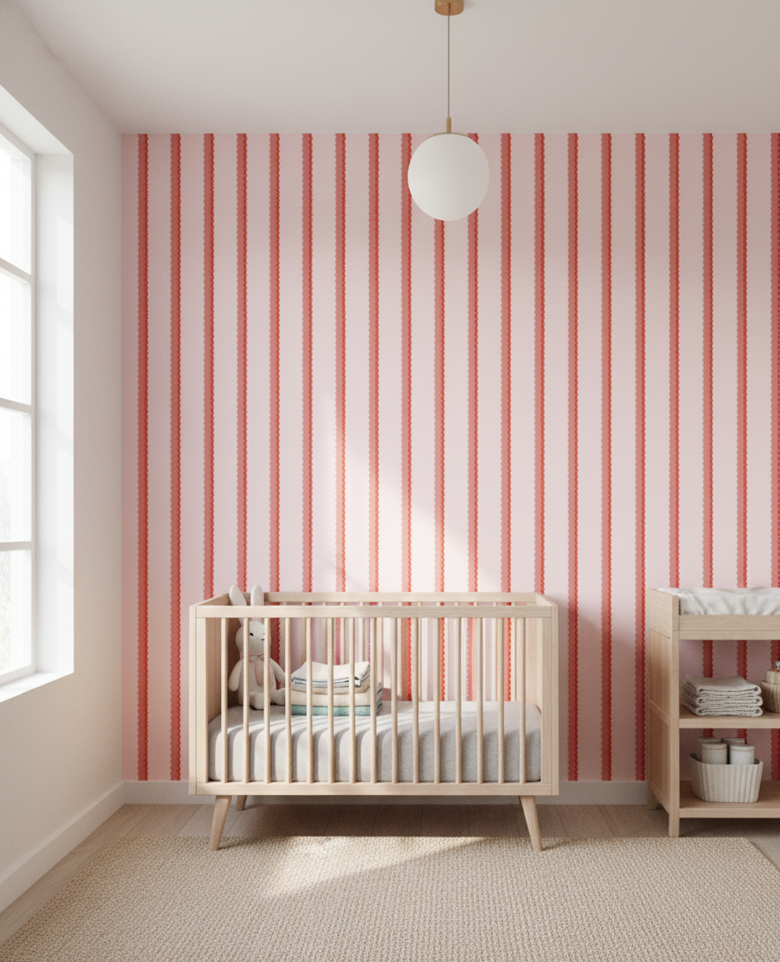 Pink and red zigzag stripe wallpaper – design detail
