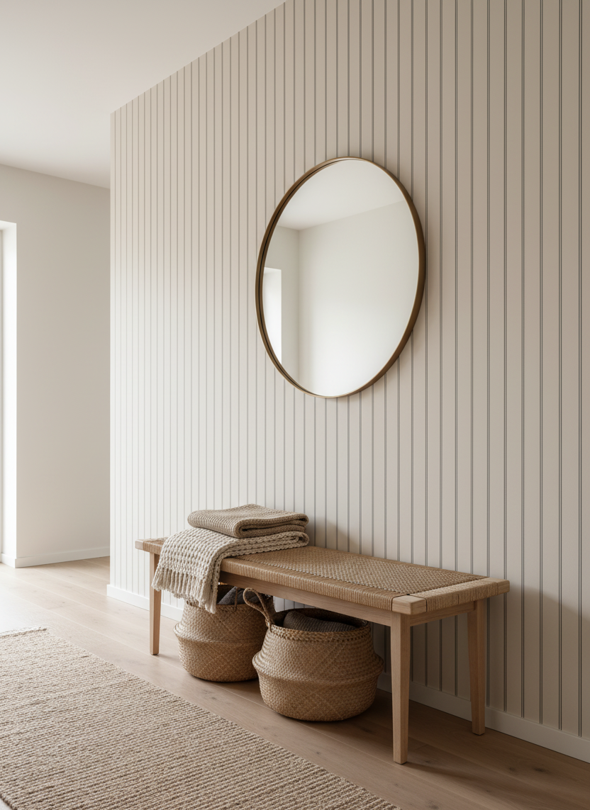 Neutral pinstripe wallpaper – design detail