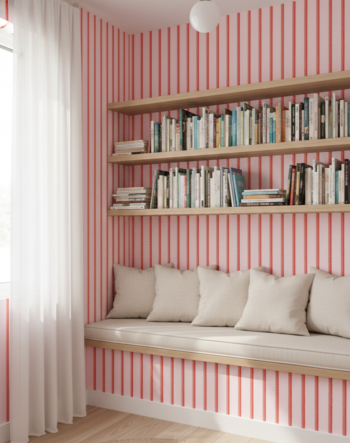 Pink and red zigzag stripe wallpaper – design detail