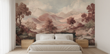 Blush terracotta spring landscape mural wallpaper – design detail