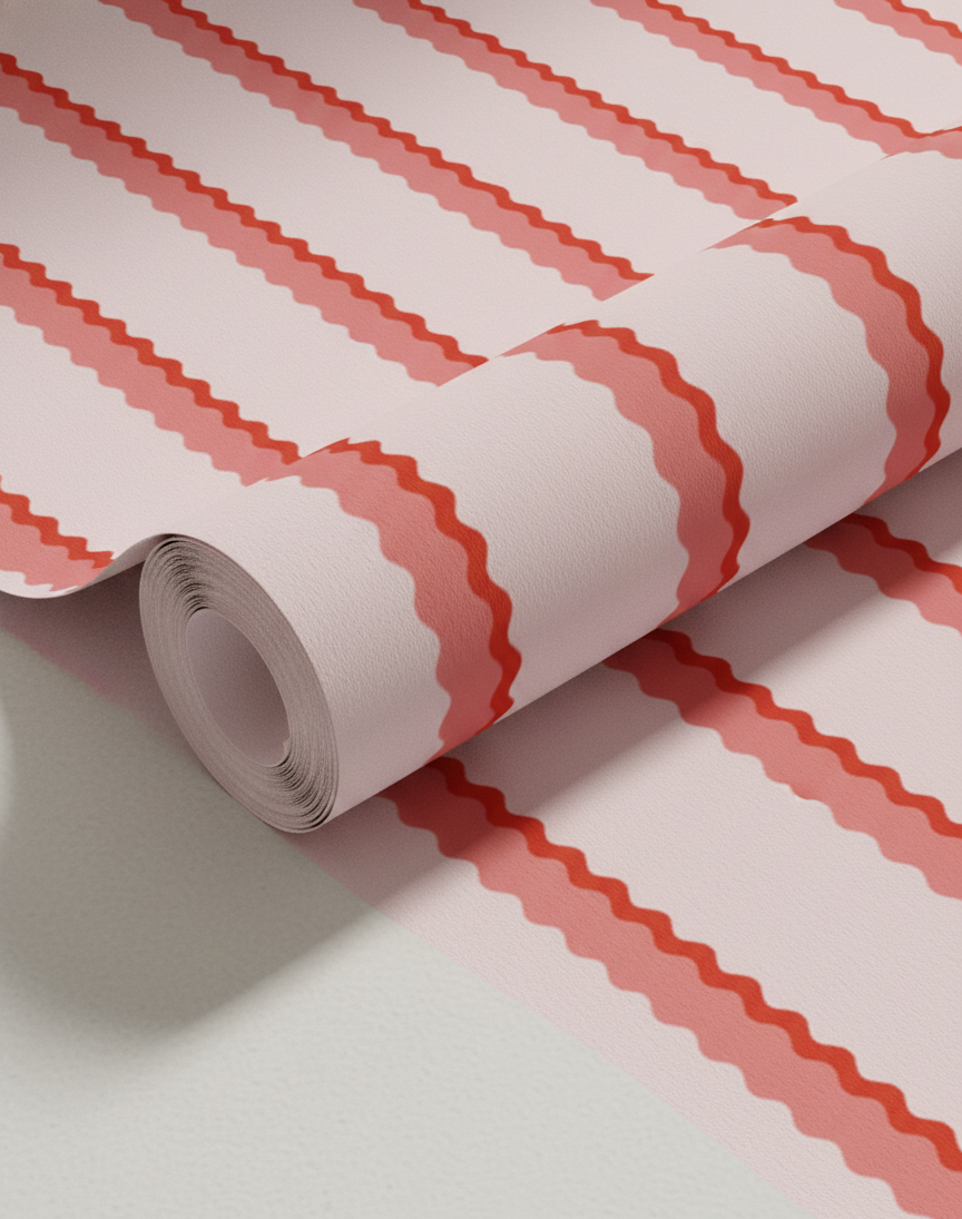 Pink and red zigzag stripe wallpaper – design detail
