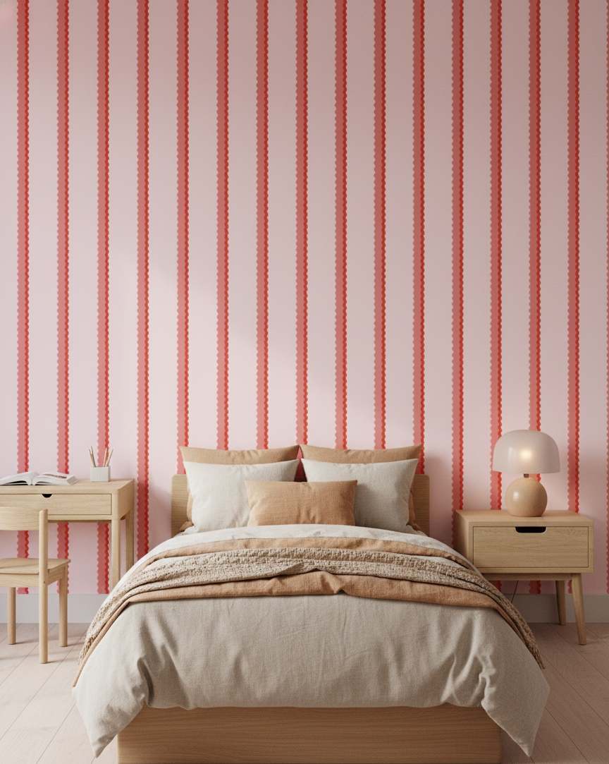 Pink and red zigzag stripe wallpaper – design detail