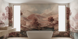 Blush terracotta spring landscape mural wallpaper – design detail