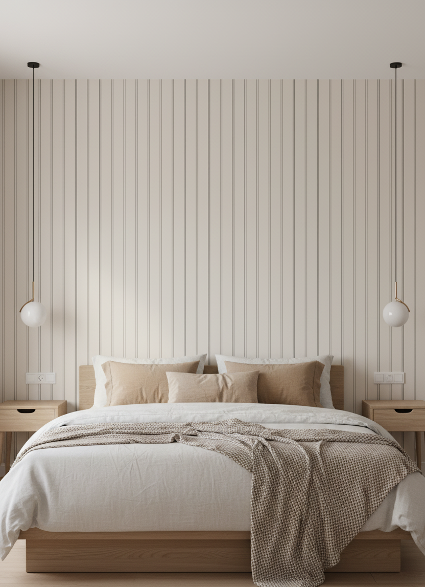 Neutral pinstripe wallpaper – design detail