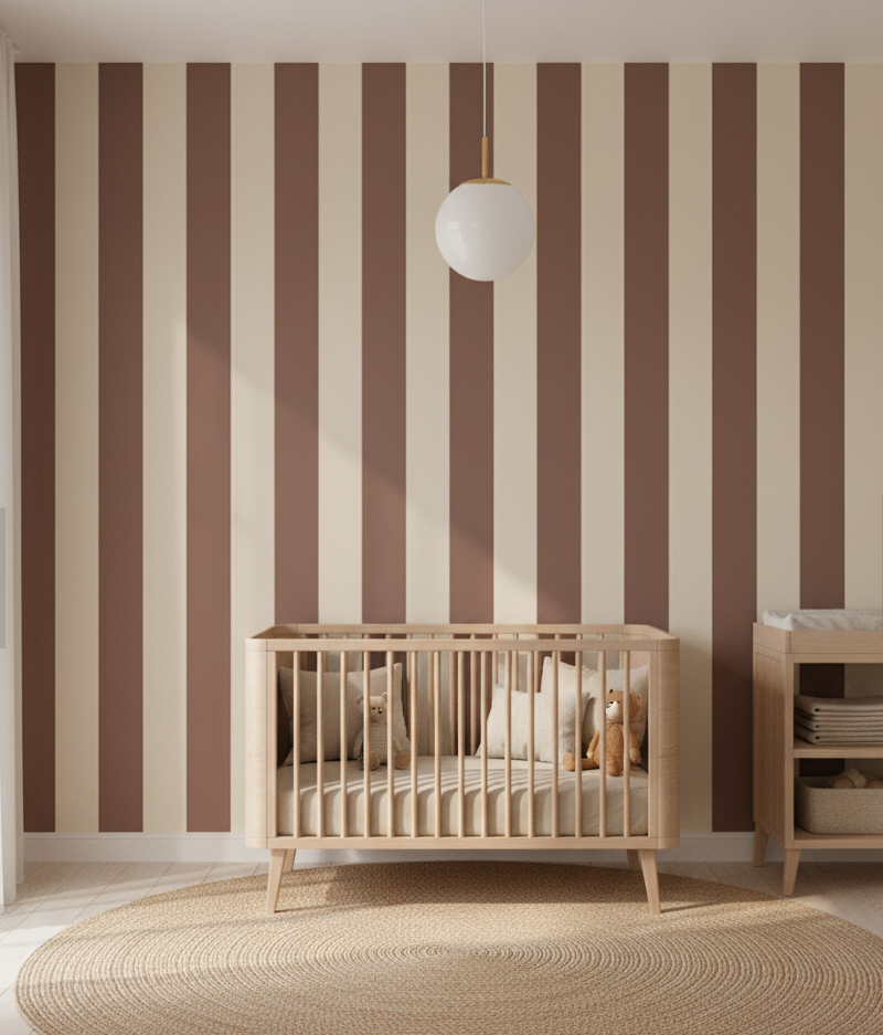 Mocha brown and cream stripe wallpaper – design detail
