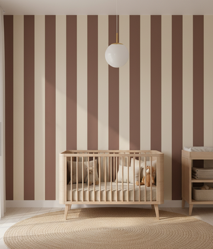 Mocha Brown & Cream Stripe Wallpaper