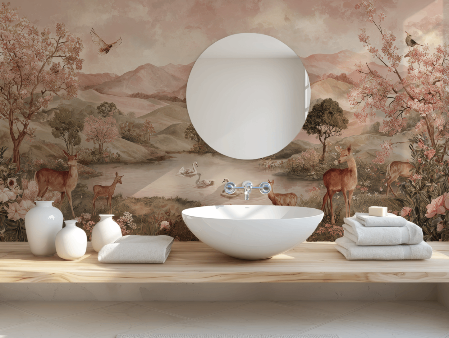 Rustic Mountain Landscape Mural Wallpaper