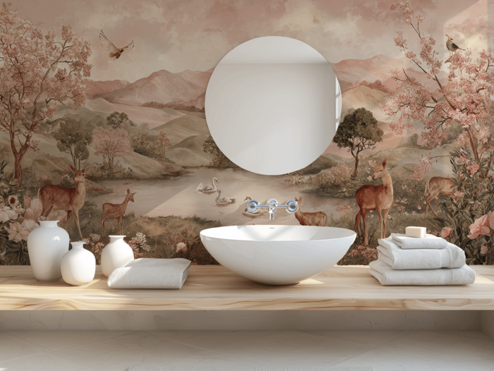 Rustic mountain landscape mural wallpaper