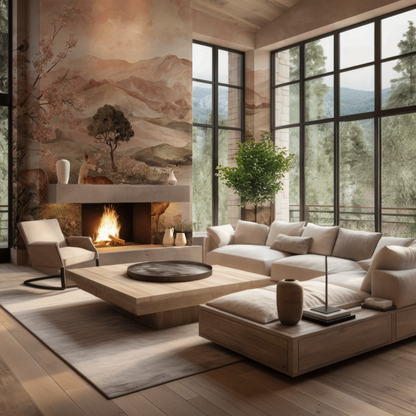 Rustic Mountain Landscape Mural Wallpaper