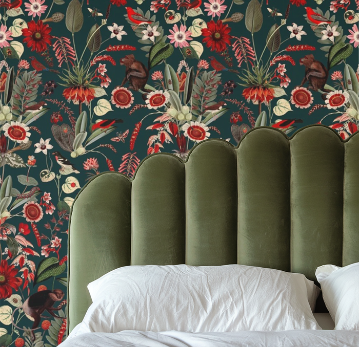 Crimson black and red blossom mural wallpaper