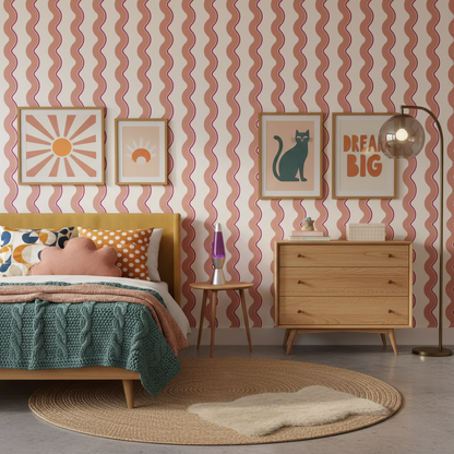 Retro Pink Wavy Wallpaper