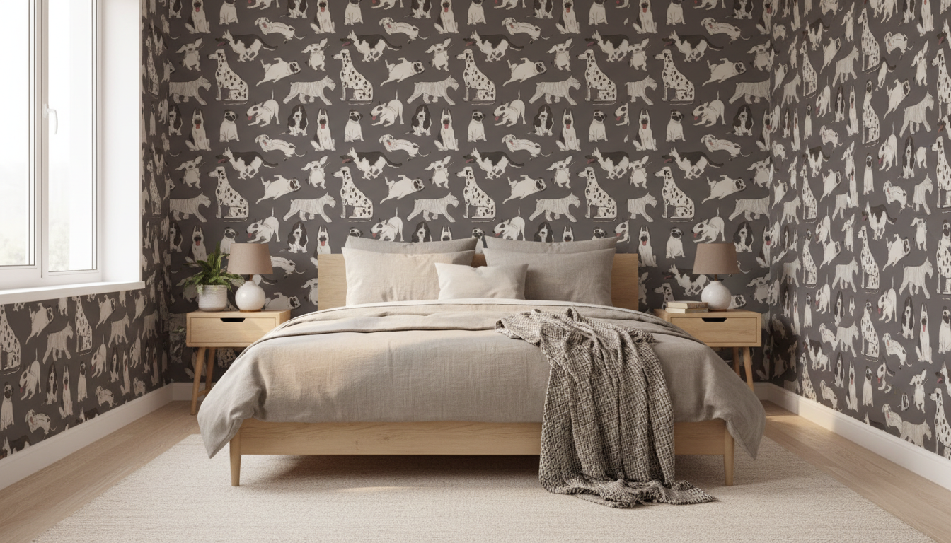 Modern monochrome dog wallpaper – design detail