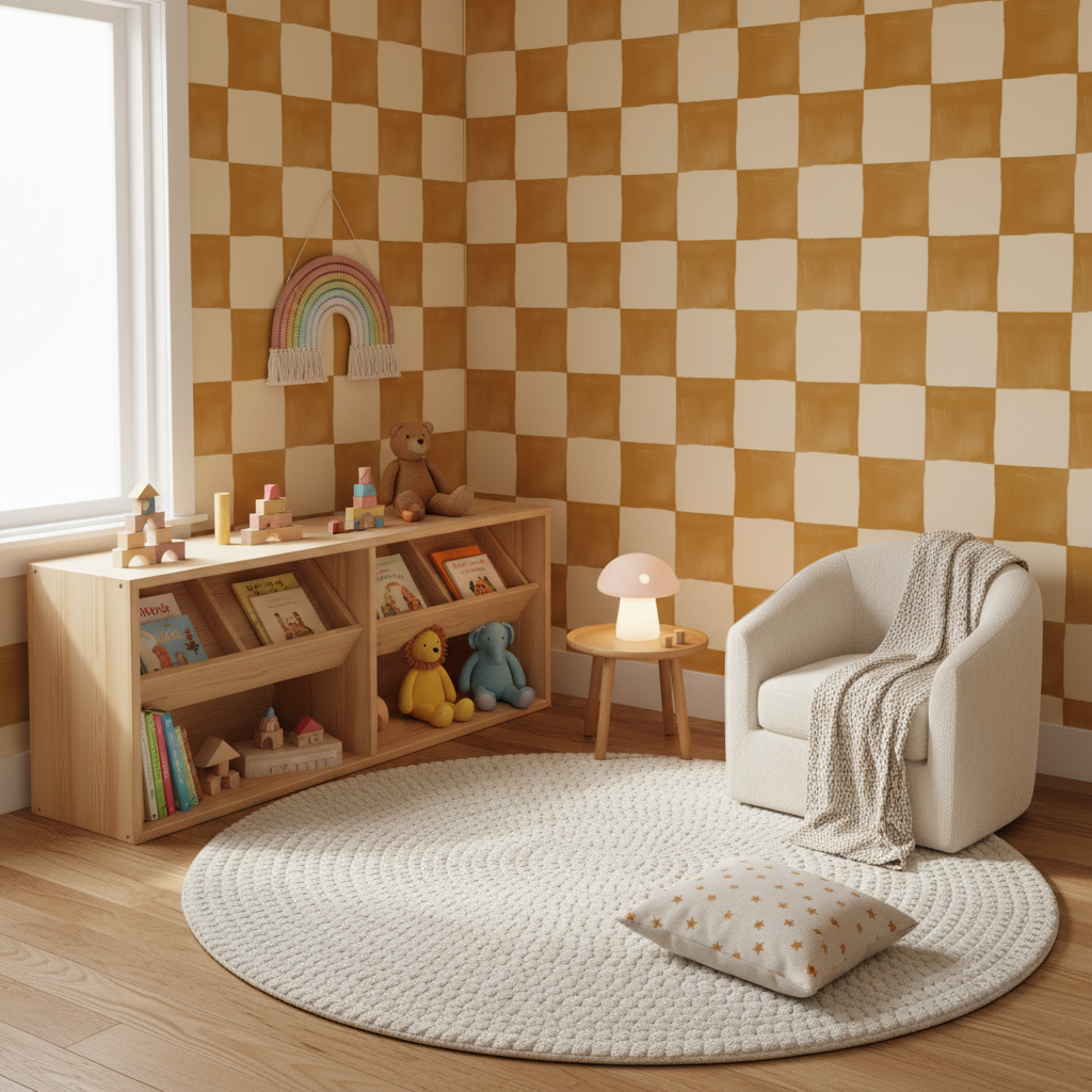 Mustard checkerboard warm tone wallpaper