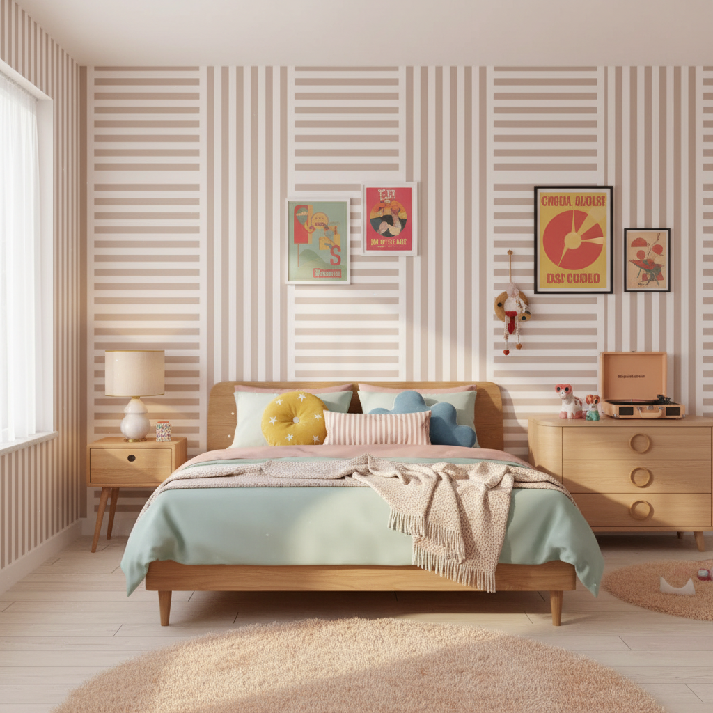 Soft pink stripe wallpaper – design detail