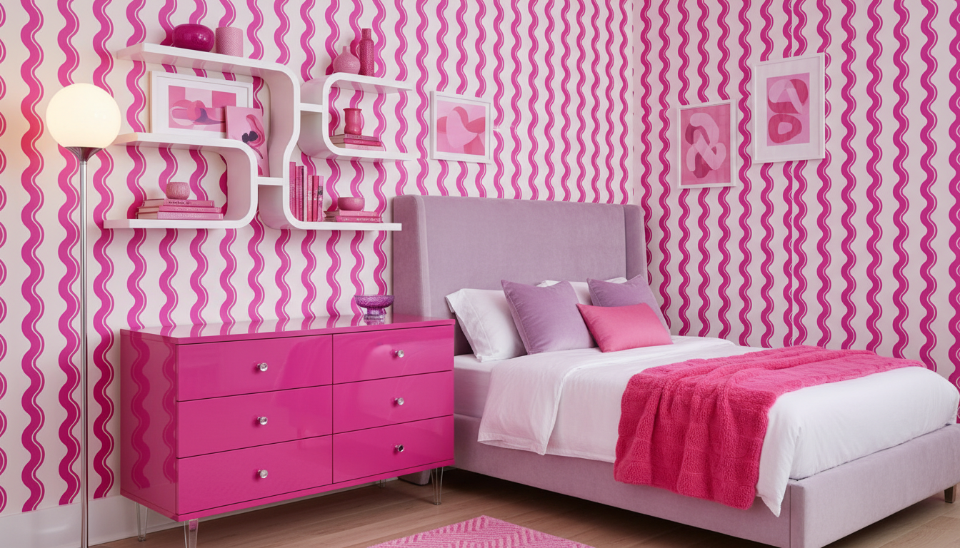 Hot Pink Wavy Stripe Wallpaper