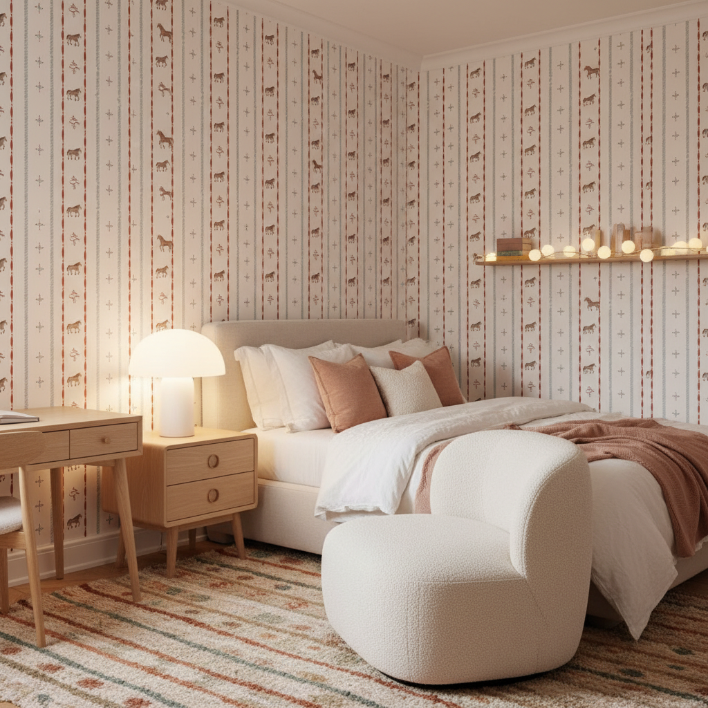 Vintage Horse Stripe Nursery Wallpaper