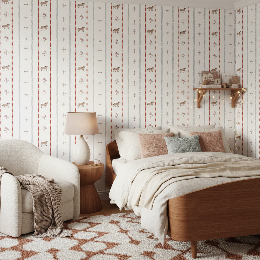 Vintage horse stripe nursery wallpaper – design detail